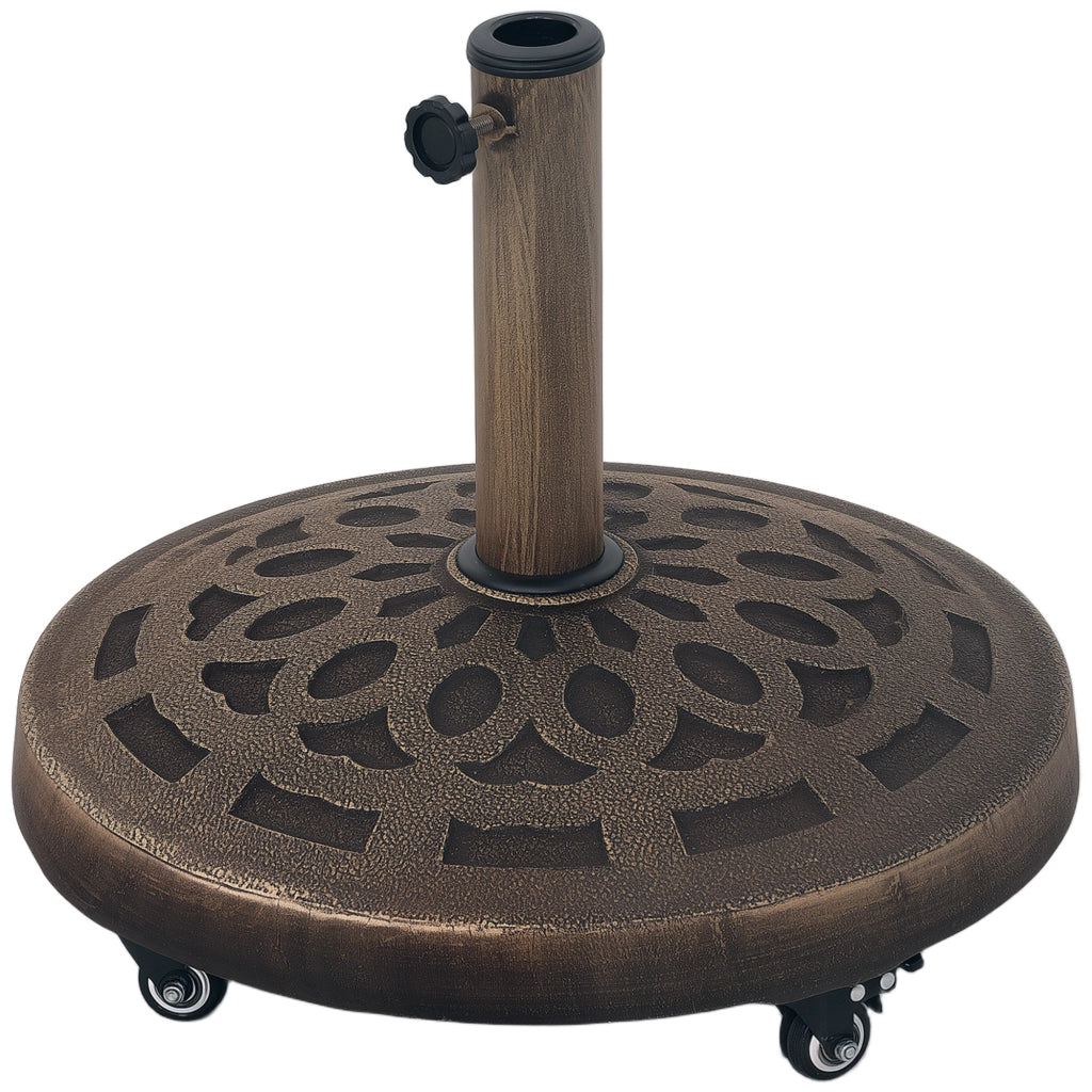 Base per Ombrellone in Resina da 21 kg Rotonda con Ruote e Freni, Bronzo