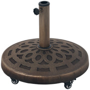 Base per Ombrellone in Resina da 21 kg Rotonda con Ruote e Freni, Bronzo