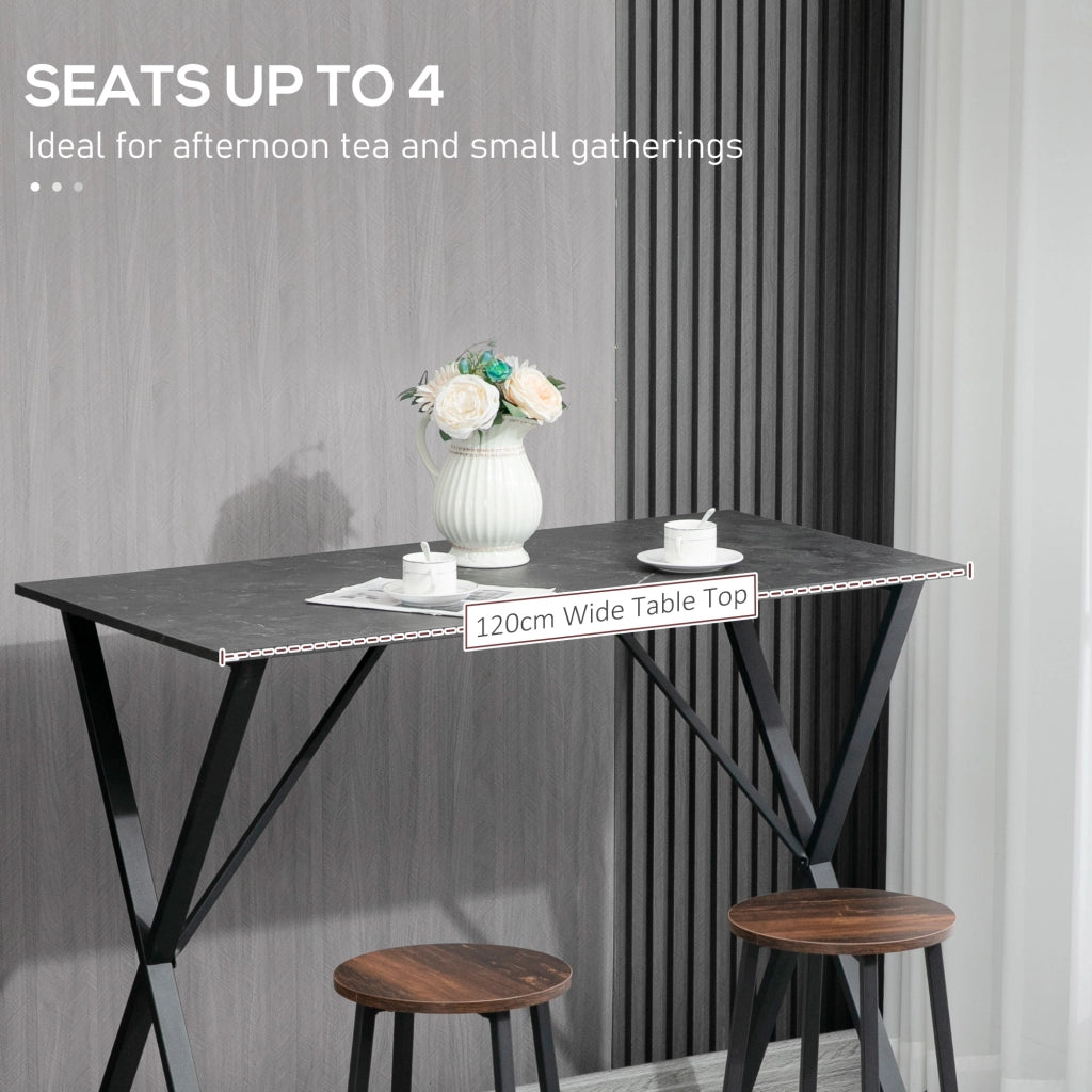 EasyComfort Bancone Bar Tavolo Alto Stile Industriale Effetto Marmo, Legno e Acciaio 120x60x102 cm, Nero