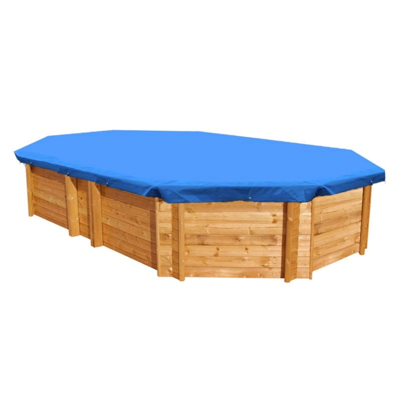Copertura Invernale In Poliestere 90 Gr/m² Per Piscina Ottagonale Allungata 6,10 X 3,75 M Bordo In Legno Compreso