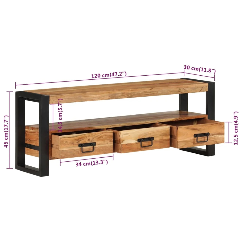 Mobile TV multimediale scaffale TV credenza mobile TV sala da pranzo soggiorno camera da letto 120 x 30 x 45 cm legno massello di acacia marrone 02_0025842