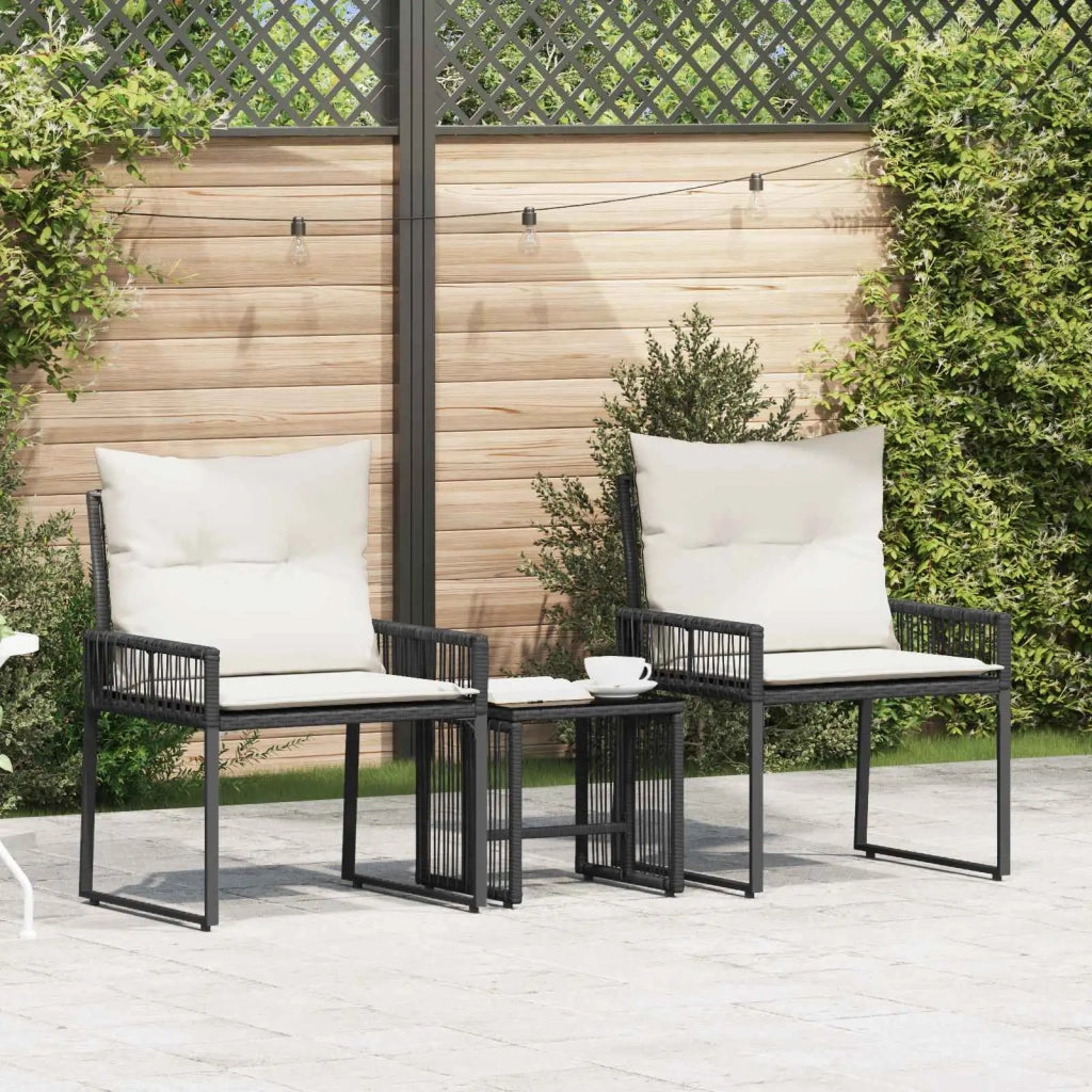 Set di Mobili da Esterno 7 pcs Nero e Bianco Crema polyrattan
