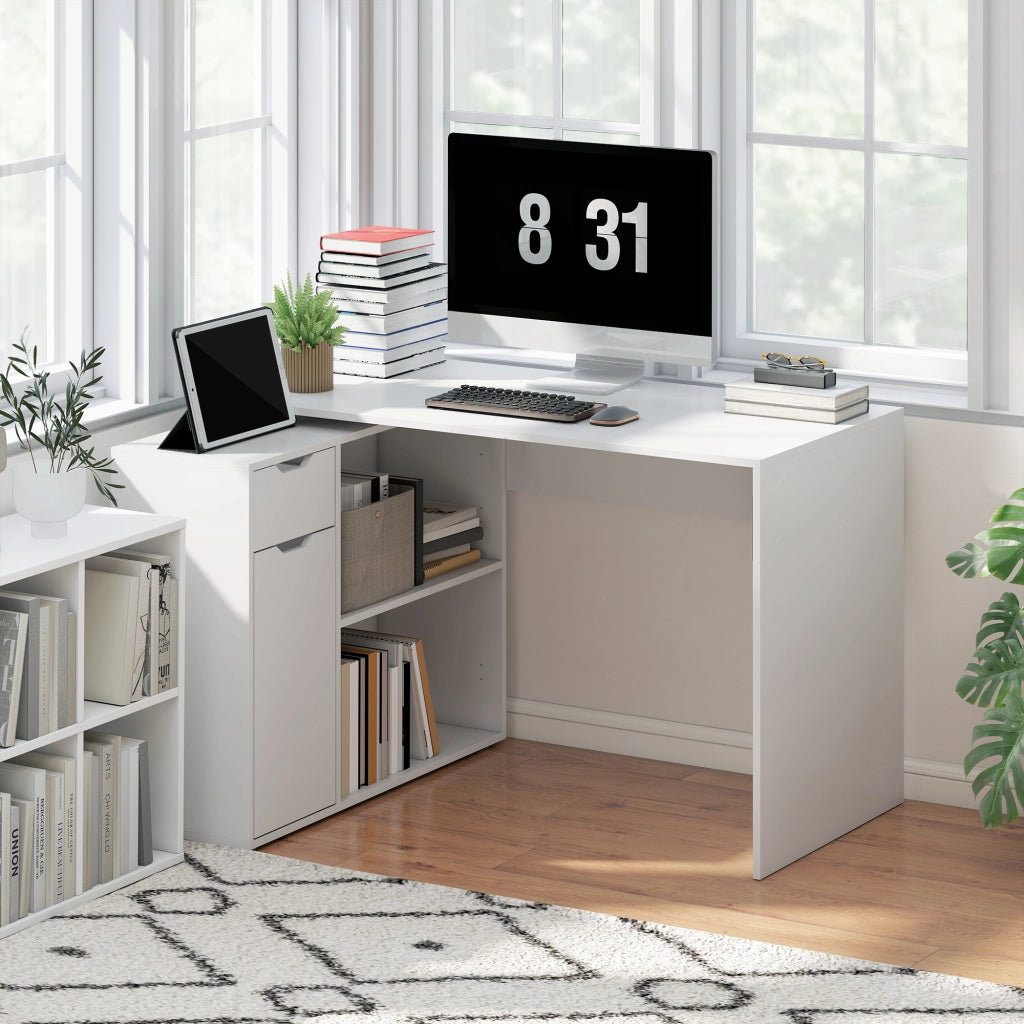 Scrivania con cassetti e ripiani aperti ¨C zephmum ¨C Legno, Bianco
