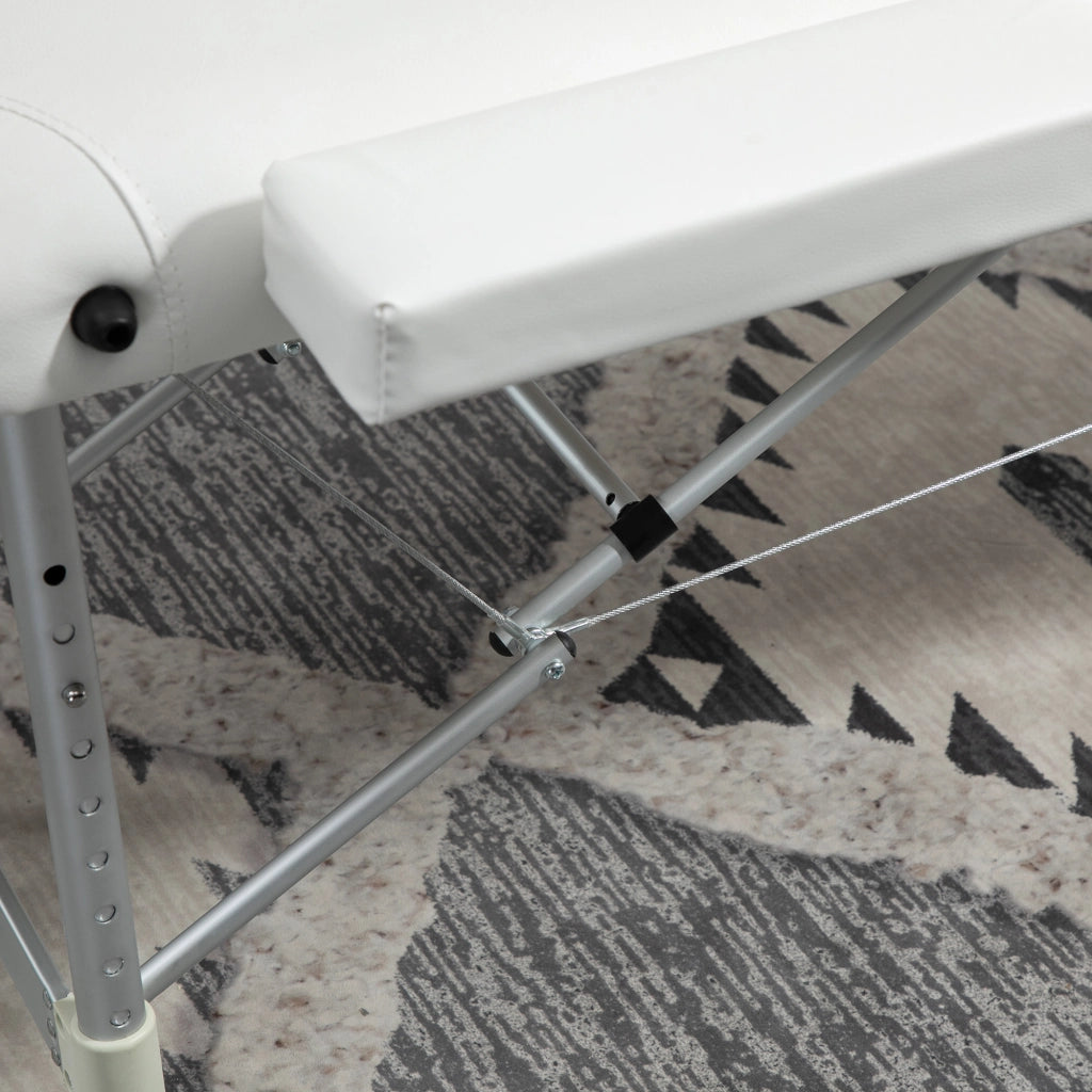 Lettino massaggio pieghevole regolabile in altezza con poggiatesta, PVC bianco, 215 x 60 x 61-84 cm
