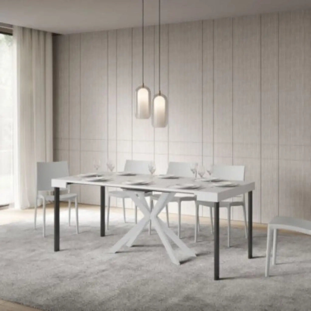 Consolle allungabile 90x40/300 cm Saki bianco frassino gambe bianche