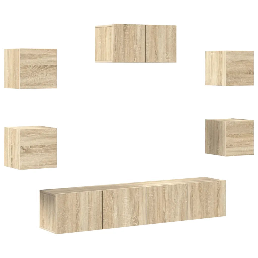 Set di Mobili TV 7 pz-Credenza per TV Rovere Sonoma in Legno Multistrato