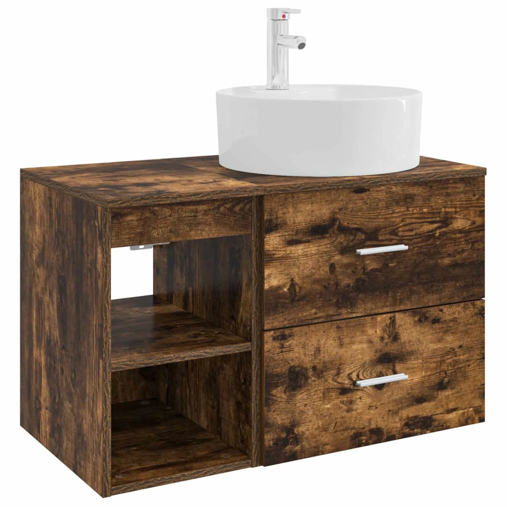 Set di mobili per il bagno 2 pz Rovere Fumo 3403908