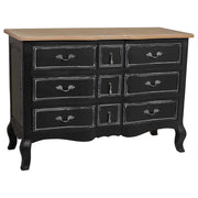 Comò in legno laccato nero invecchiato con 9 cassetti 120x51x84h cm