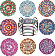 Set di 8 sottopiani, sottopiani assorbenti in ceramica, sottopiani rotondi con fondo di coccio per tazze e tazze, decorazione per casa e soggiorno. Set di 8 sottopiani.