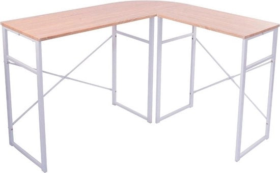Bureau per angolo - tavolo per laptop - moderno e pratico - adatto per sala da lavoro e sala giochi - in legno di quercia chiaro/bianco