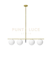 JUGEN SOSPENSIONE A 4 LUCI OTTONE ATTACCO E27 SFERA BIANCO OPACO D. VETRO 20CM