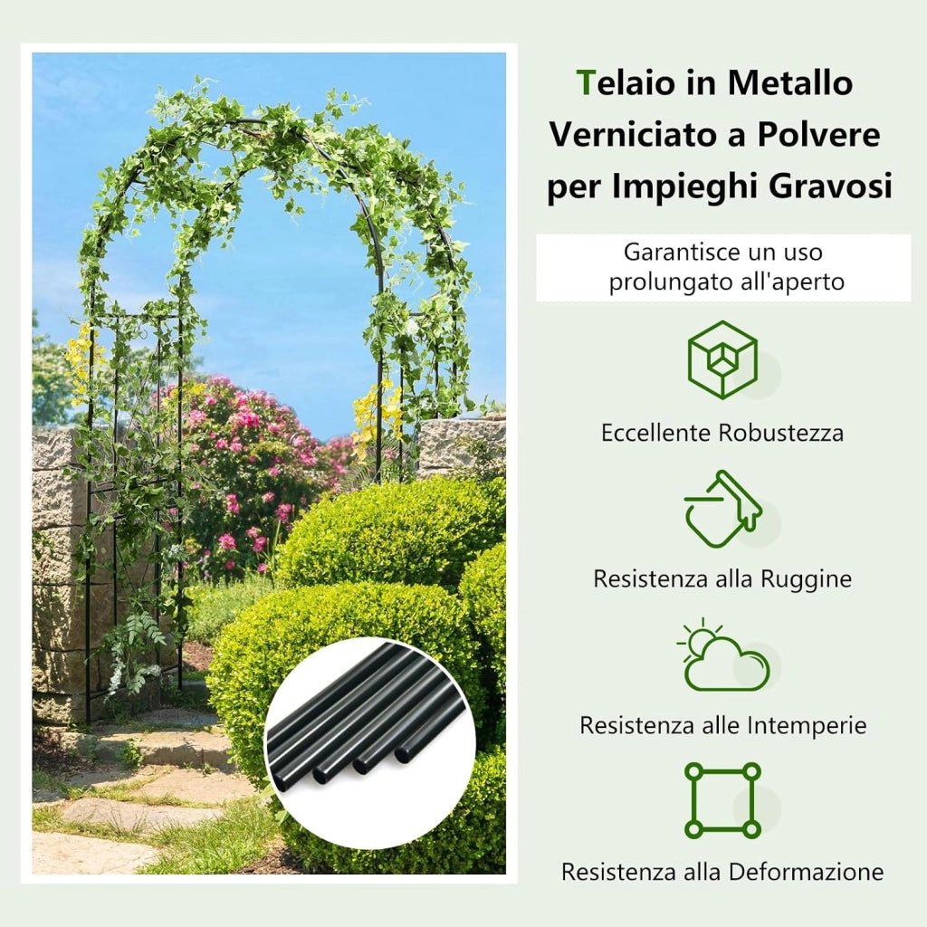 Arco da Giardino in Metallo Resistente per Piante Rampicanti, Rose e Viti, Grigliato per Decorazioni di Matrimoni e Feste, Supporto per Piante per Cortile e Patio