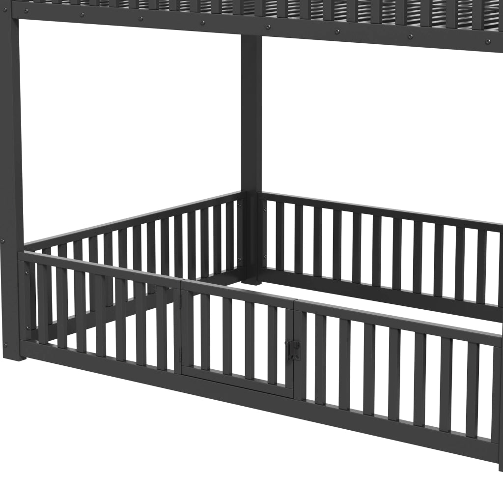 Letto a castello 140x200 con scala contenitore; LED; MDF e metallo; nero