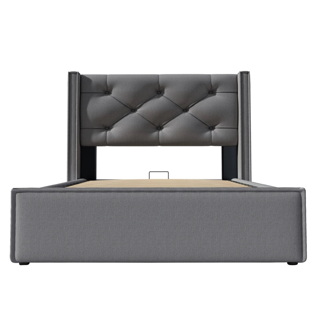 Letto imbottito contenitore 90x200 cm con rete sollevabile; cotone grigio