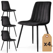 Set di 4 Sedie in velluto trapuntate LIVO Nero gambe nere