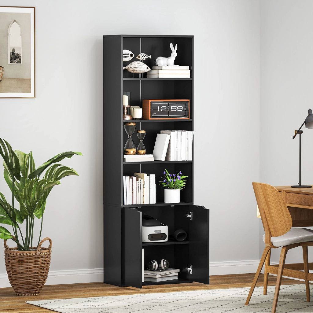 Libreria con Ante e Ripiani Aperti ¨C Zephmum ¨C Nero 59x29x180 cm