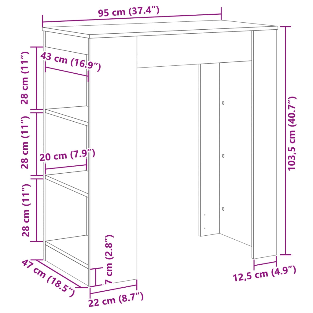 Tavolo Bar con Rastrelliera Sonoma 95x47x103,5 cm Multistrato