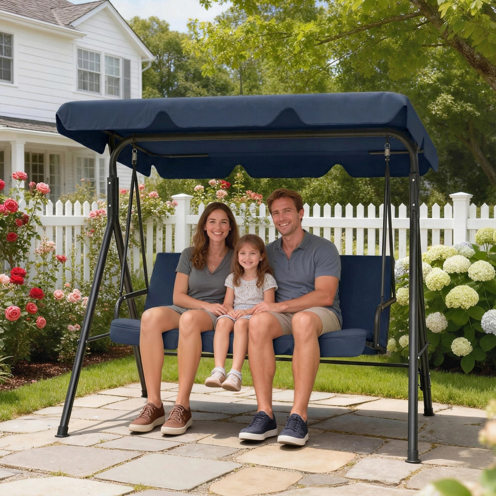 Altalena da Giardino 3 Posti con Tenda Regolabile ¨C zephmum ¨C 172x118x153 cm Blu