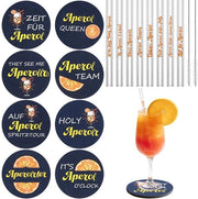 Accessori per la Tavola Aperol Spritz, Set di 16 Stuks, Sostegni di Velluto Aperol e Rietti di Aperol Riciclabili con 2 Spazzole di Pulizia
