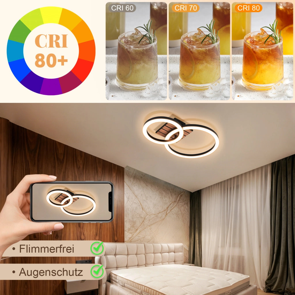 ZMH Lampada da soffitto LED 44cm 3000K luce calda 14W design doppio anello effetto legno camera ufficio corridoio