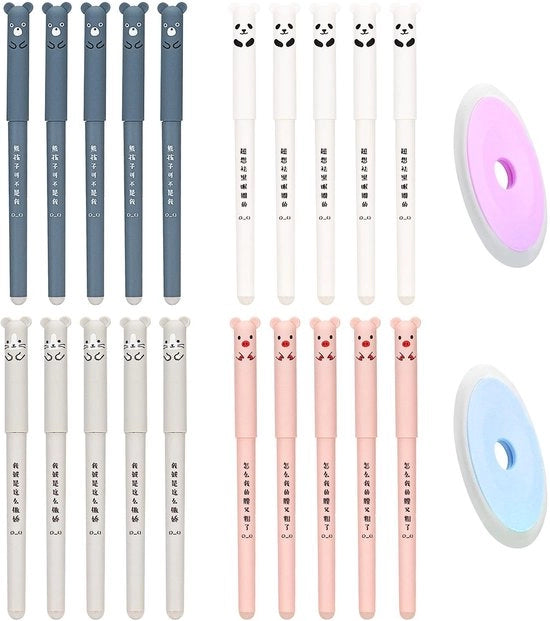 Stilografiche a sfera cancellabili - 20 pezzi - 0,35 mm - Leggere - Materiale plastico - Inclusi 2 gomiti - Adatti per bambini/adulti - Stilografiche a gomma cancellabili