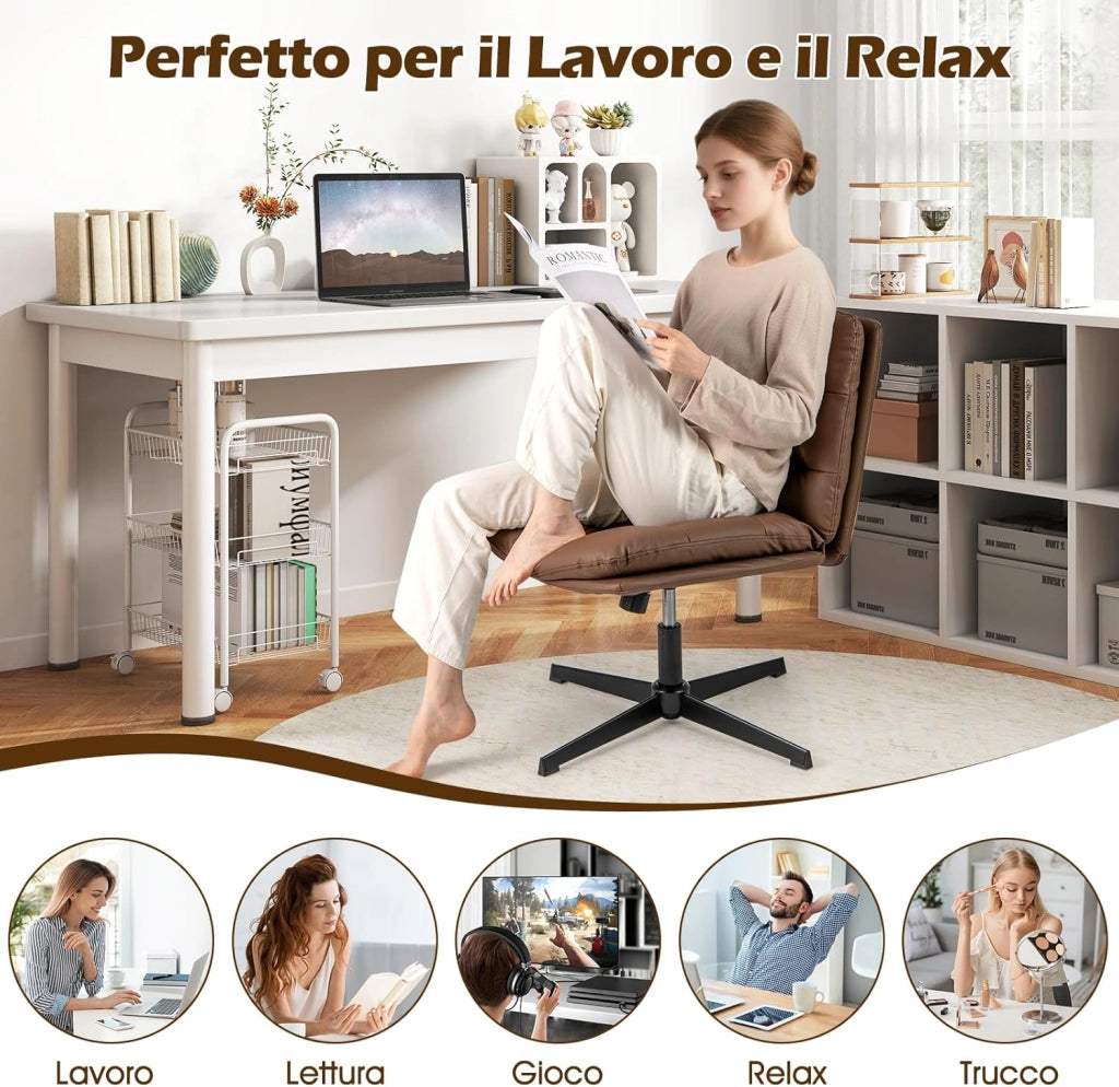 Sedia per Ufficio con Altezza Regolabile, Sedia Girevole con Base ad Incrocio, Sedile e Schienale Confortevoli, Sedia da Visitatori per Camera da Letto, Studio, Portata 150 kg (Marrone)