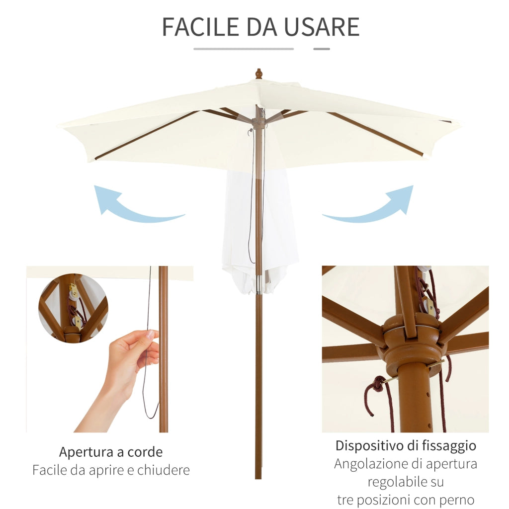 Ombrellone da Giardino 6 Stecche ¨C zephmum ¨C Legno e Poliestere 2.5x2.3 m Bianco Crema