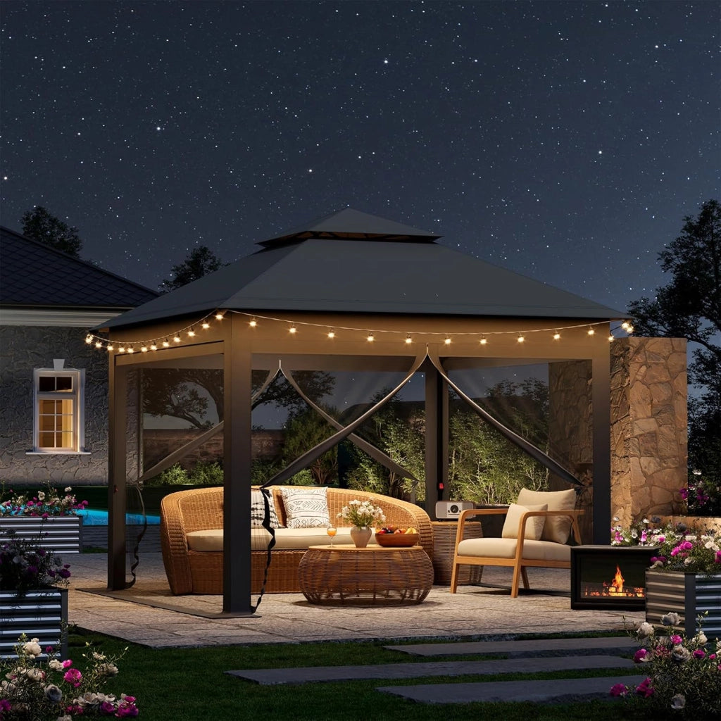 Gazebo da Giardino per Esterni, Gazebo 3x3 Pieghevole Impermeabile, con Zanzariera Rimovibile, Doppio Tetto, Borsa per Trasporto, Resistente ai Raggi UV, Antracite