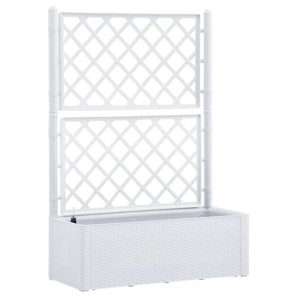 Fioriera rialzata per piante fiori giardino traliccio e sistema di irrigazione 142 cm bianco 02_0001204