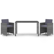 Set da Pranzo da Giardino 3 pz | Set Salotto da Giardino con Cuscini Polyrattan Grigio