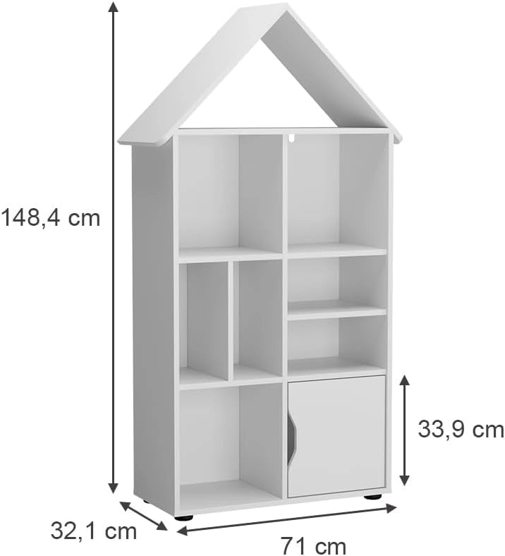 Scaffale per bambini Estell, Bianco, 71 x 148.4 cm, con ripiani aperti per la conservazione dei giocattoli