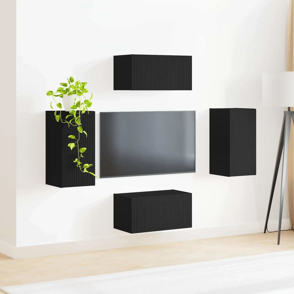 Set mobile TV 4 pz-Credenza per TV Nero Legno multistrato 748354