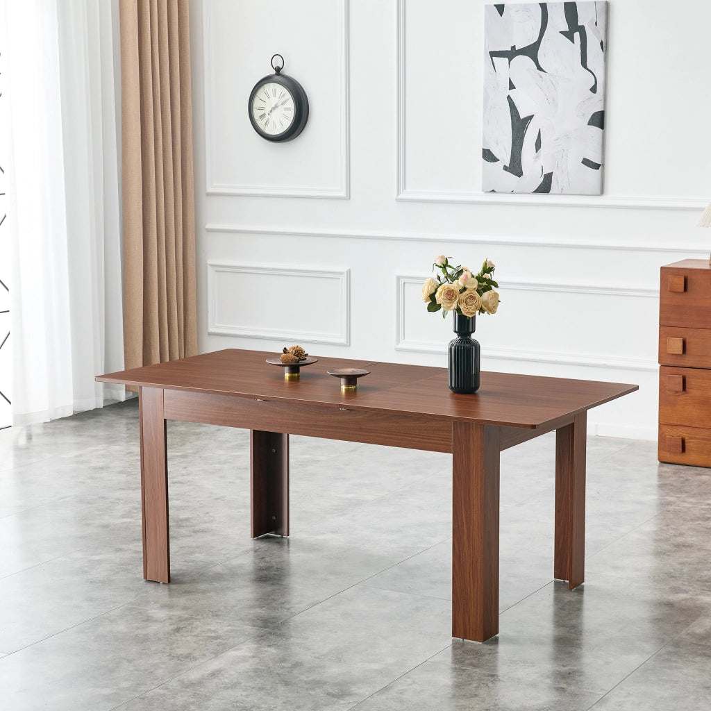 Tavolo da pranzo allungabile con 2 allunghe in MDF e finitura noce, per cucina e soggiorno 220 × 88,5 × 77 cm