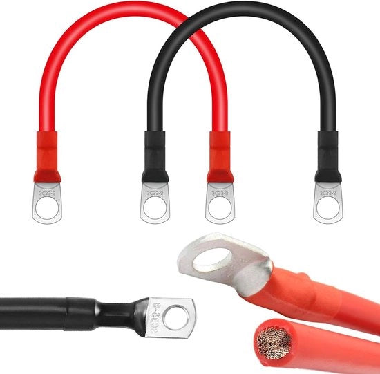 Due cavi batteria 2 AWG 30 cm filo di rame con morsetti M8 12 V cavo di accumulator robusto per motocicli camper navi auto camion ecc.