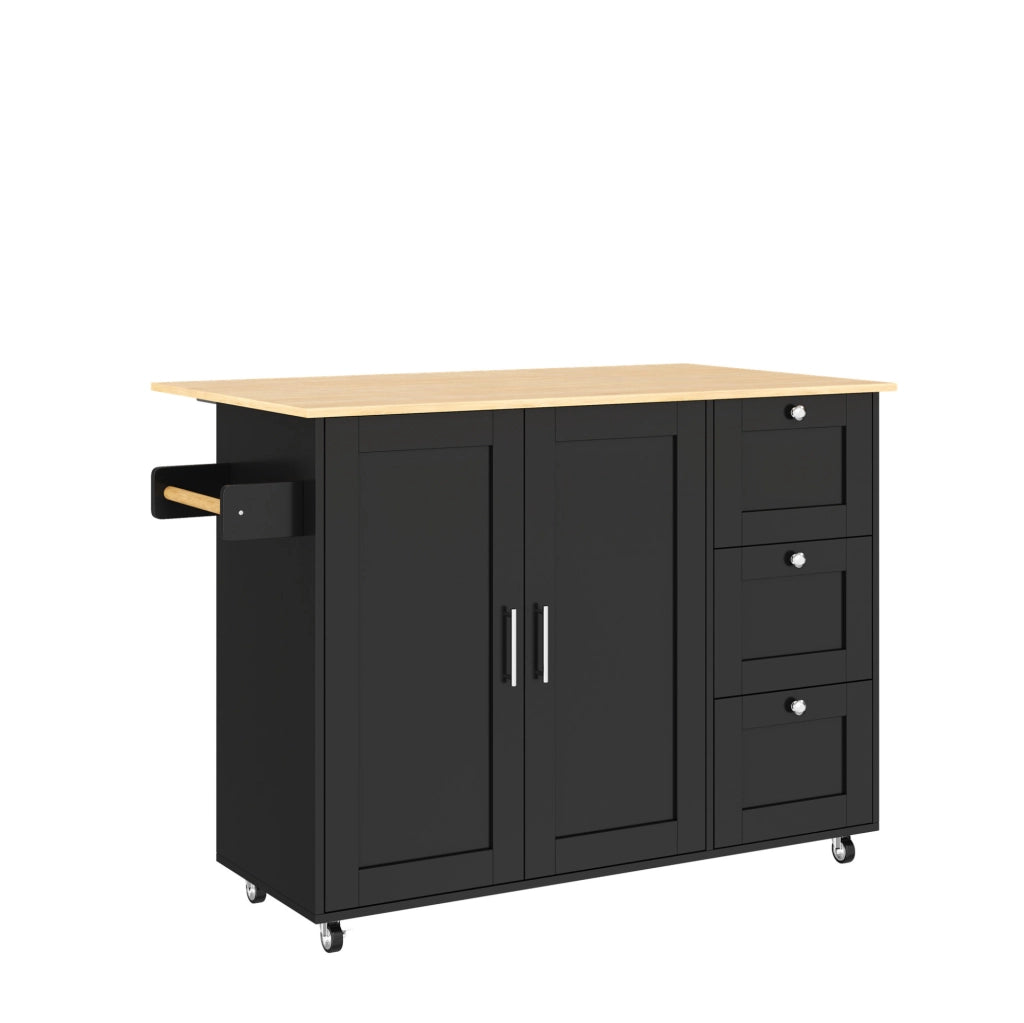 Isola da cucina mobile pieghevole 135x44(70)x90 cm in MDF nero e naturale