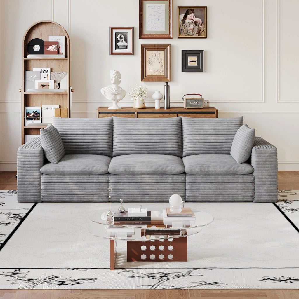 Divano Cloud 260 cm in Velluto a Coste ¨C MINIMAL ¨C Grigio Scuro, Imbottito, Senza Montaggio