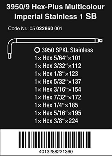 Wera 05001943001 Hex-Plus Multicolour Imperial Stainless 1 Chiave a L Acciaio Inox con Testa Sferica e Identificazione Cromatica colore Multicolore