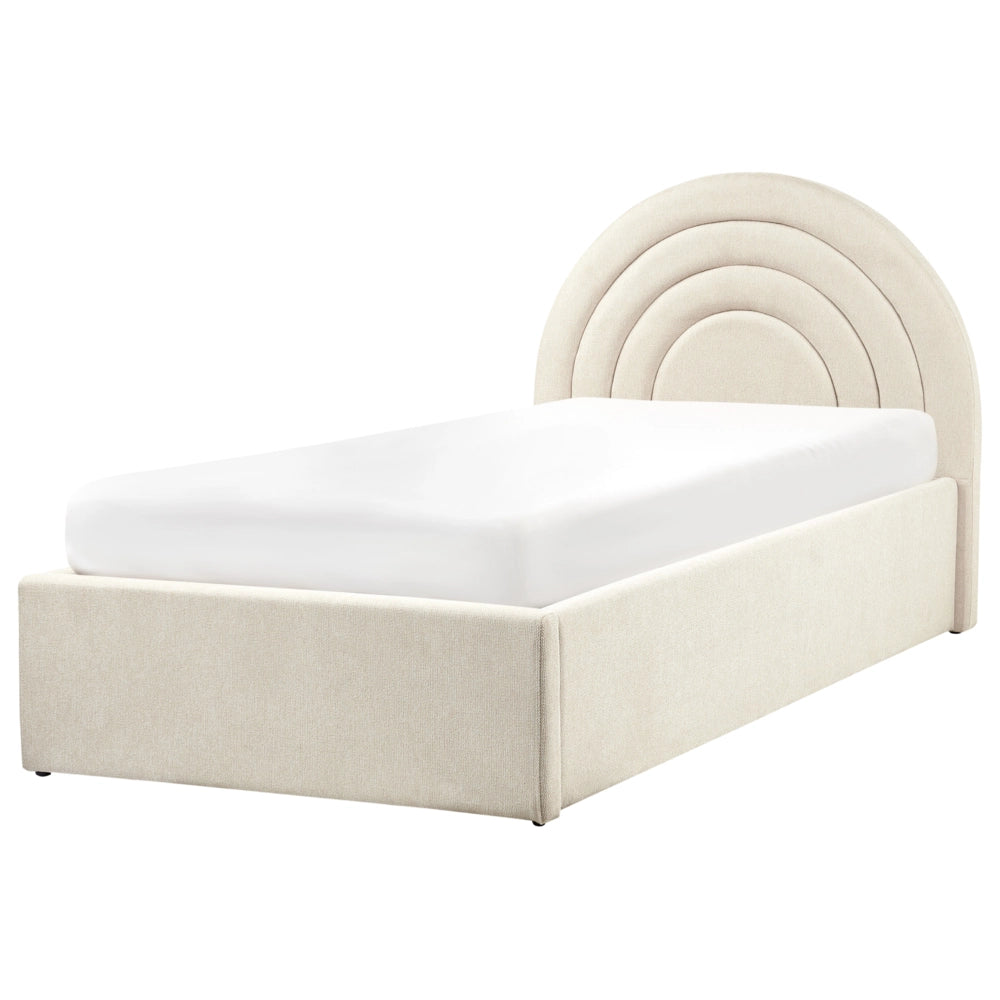 Letto singolo con testiera semicircolare in poliestere beige 90x200 cm base a doghe Testiera a Mezza Luna con contenitore