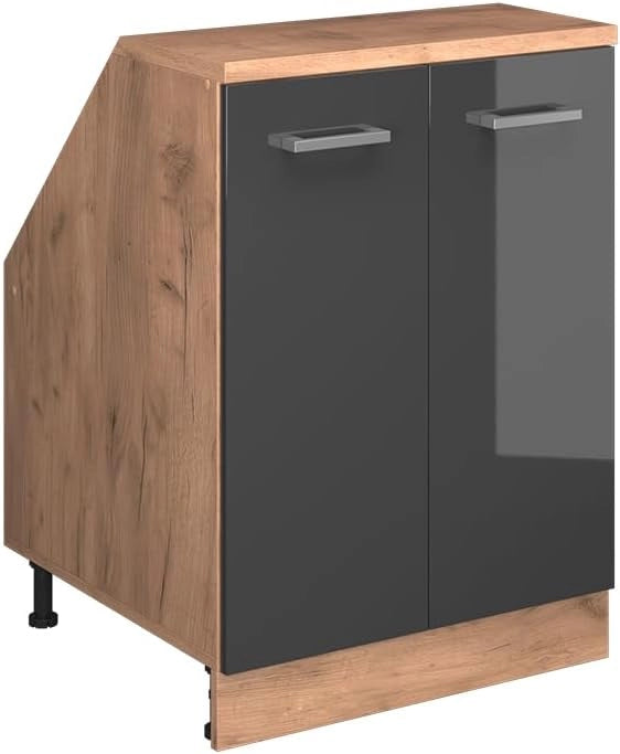 Mobile sottotetto Rion, Antracite lucido, 60 x 81.6 cm con 2 porte, carcassa 60 cm profondità, adatto per il salvaspazio sotto tetti spioventi