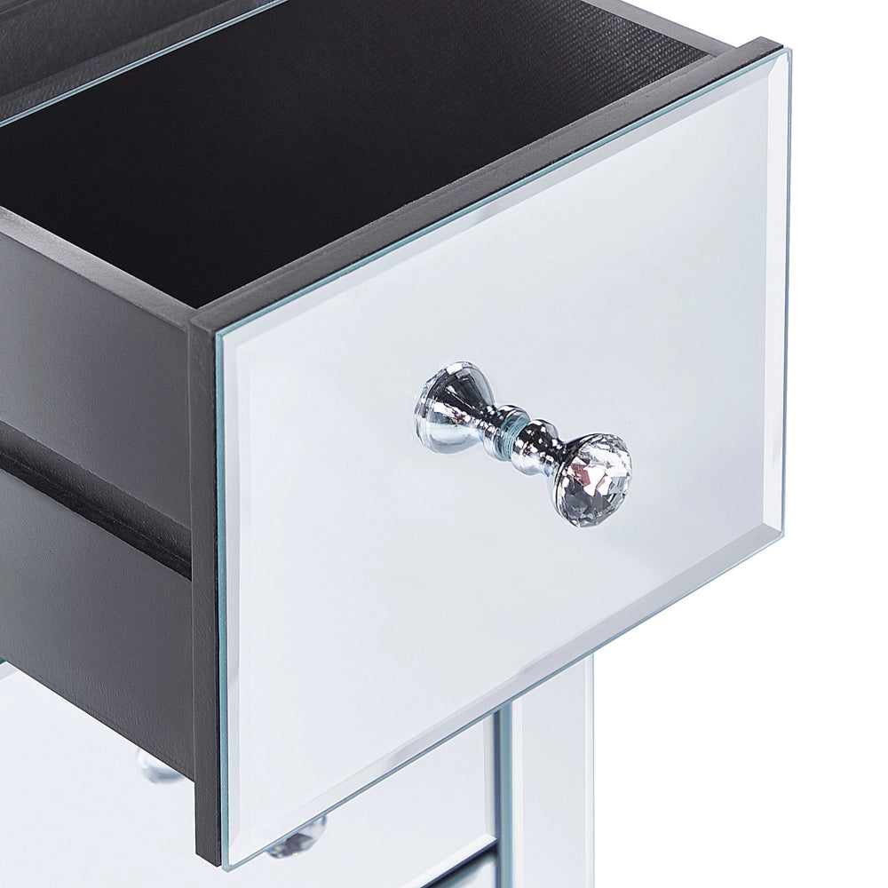 Cassettiera Comodino 3 Cassetti Vetro Specchiato Argento 60 x 30 x 30 cm Glam