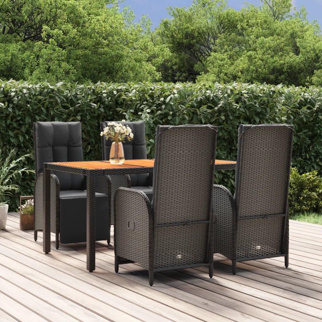 Set da Pranzo da Giardino 5 pz Nero con Cuscini in Polyrattan 3185076