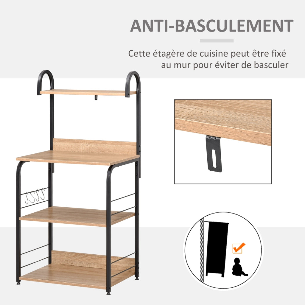 Tavolo da cucina con ripiani ¨C Minimal ¨C effetto legno naturale, telaio in acciaio nero