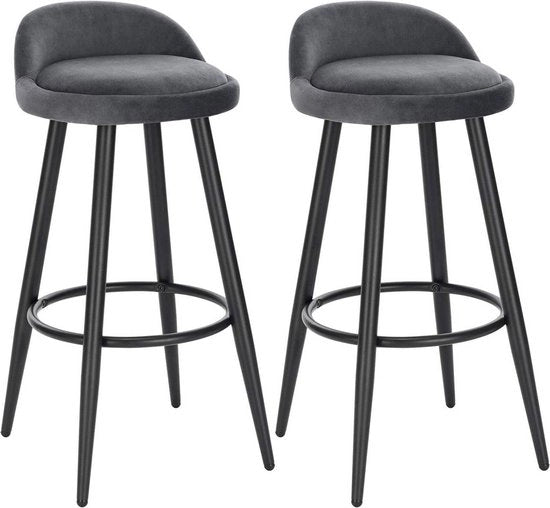 Set di 2 sedute da bar con schienale - Grigio - Con schienale - Sedute ergonomiche - Cucina - Altezza 69cm