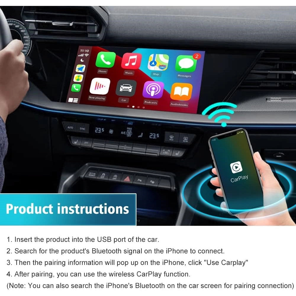 Trade Shop - Adattatore Carplay Wireless Carlin 3.0 Auto Cavo Porta Chip 5g Controllo Vocale Siri -