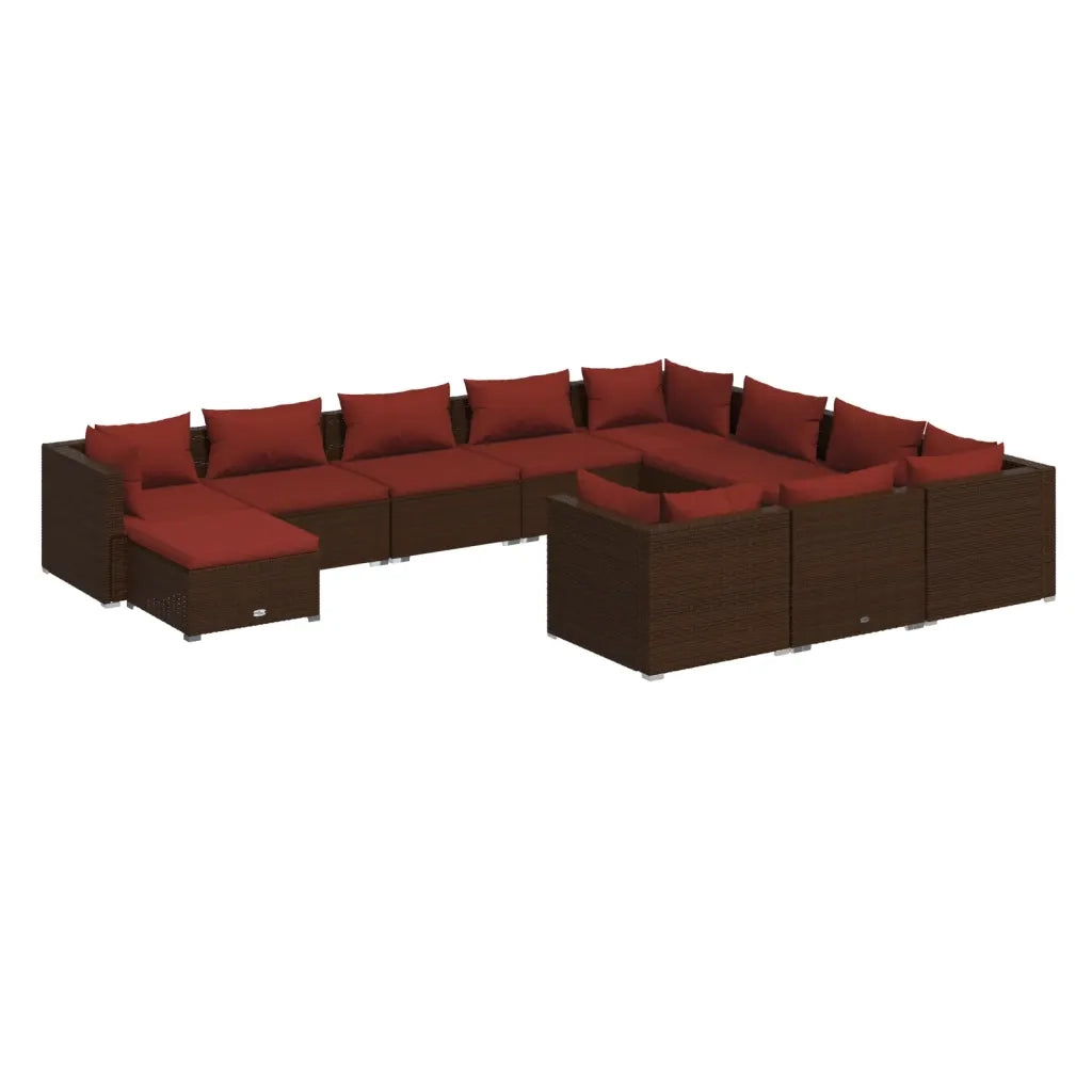 Set Divani da Giardino 11 pz con Cuscini in Polyrattan Marrone cod mxl 35180