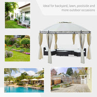 Gazebo da Giardino Ø3,5x2,75m con Tende in Acciaio e Poliestere Bianco