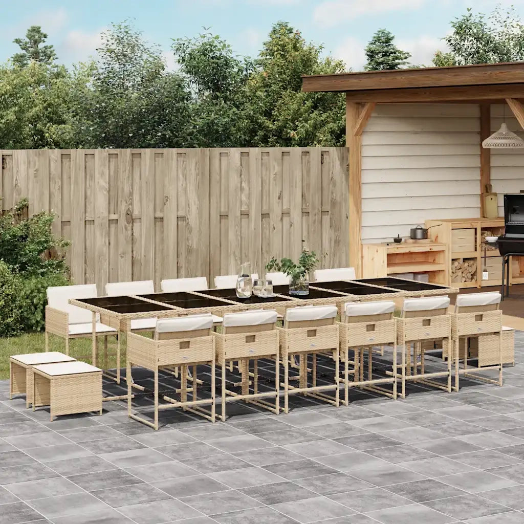 Set da Pranzo da Giardino 17 pz con Cuscini Beige in Polyrattan 3211366