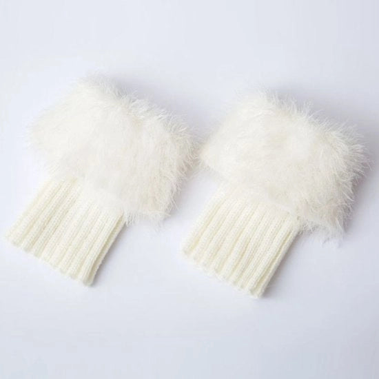 Calze da piede morbidi, calze da piede per donne in pelliccia artificiale, calze corti a pelo di coniglio, calzettoni di pelliccia artificiale con maniche, calzettoni di pelliccia artificiale liscia e caldo invernale - Bianco - 16cm