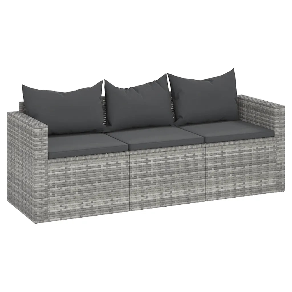 Divano da Giardino a 3 Posti con Cuscini in Polyrattan Grigio 362328