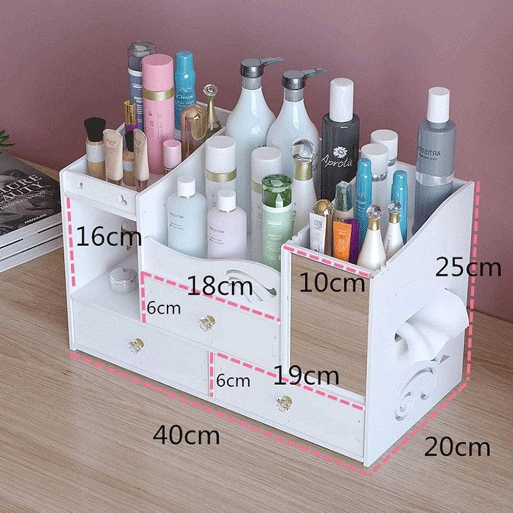 Trade Shop - Organizer Compatto Multistrato Con Specchio Cassetti Per Trucco Accessori Gioielli -